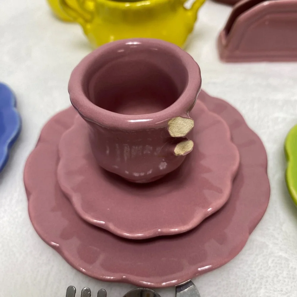 Frenzy Toy Co. Miniature Ceramic Tea Set Play Dishes Dollhouse Tableware Set SEE
